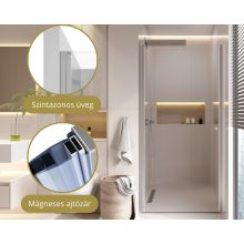 HD Nero 70/80/90/100 cm széles egyszárnyú nyíló króm zuhanyajtó 6 mm vastag vízlepergető biztonsági üveggel, krómozott elemekkel, 195 cm magas