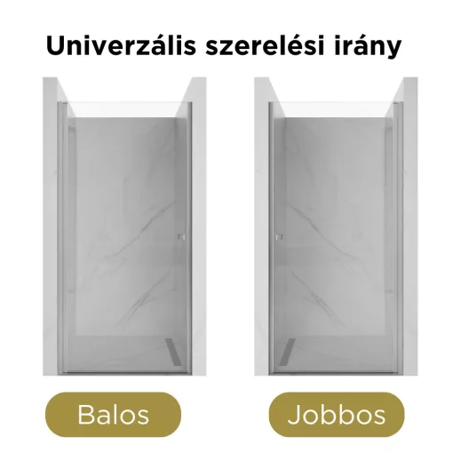 HD Nero 70/80/90/100 cm széles egyszárnyú nyíló króm zuhanyajtó 6 mm vastag vízlepergető biztonsági üveggel, krómozott elemekkel, 195 cm magas