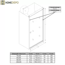 HD Nero 70/80/90/100 cm széles egyszárnyú nyíló króm zuhanyajtó 6 mm vastag vízlepergető biztonsági üveggel, krómozott elemekkel, 195 cm magas