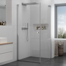 HD Nero "L" 80x70 aszimmetrikus szögletes nyílóajtós zuhanykabin 6 mm vastag vízlepergető biztonsági üveggel, krómozott elemekkel, 195 cm magas