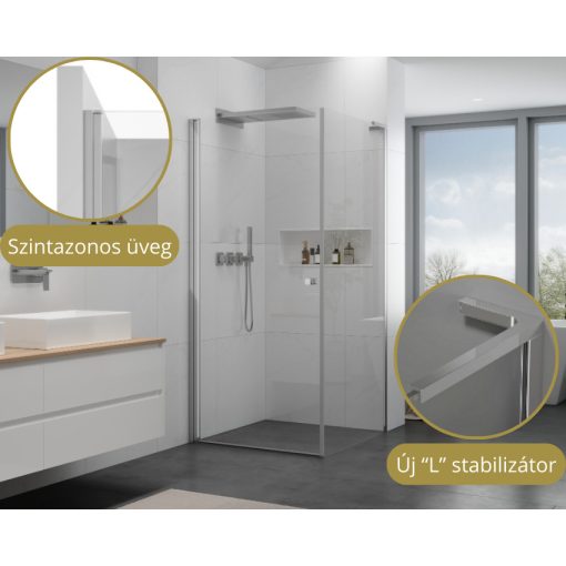 HD Nero "L" 90x110 aszimmetrikus szögletes nyílóajtós zuhanykabin 6 mm vastag vízlepergető biztonsági üveggel, krómozott elemekkel, 195 cm magas