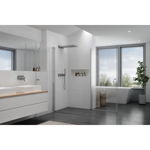 HD Nero Duo 100x70 aszimmetrikus szögletes nyílóajtós zuhanykabin 6 mm vastag vízlepergető biztonsági üveggel, krómozott elemekkel, 195 cm magas