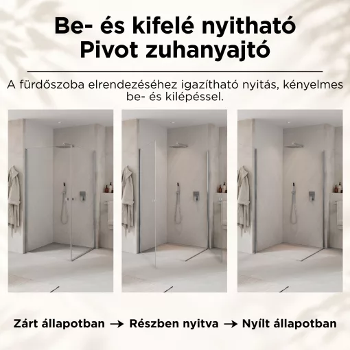 HD Nero Duo aszimmetrikus szögletes nyílóajtós zuhanykabin 6 mm vastag vízlepergető biztonsági üveggel, krómozott elemekkel, 195 cm magas