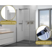 HD Nero Duo aszimmetrikus szögletes nyílóajtós zuhanykabin 6 mm vastag vízlepergető biztonsági üveggel, krómozott elemekkel, 195 cm magas