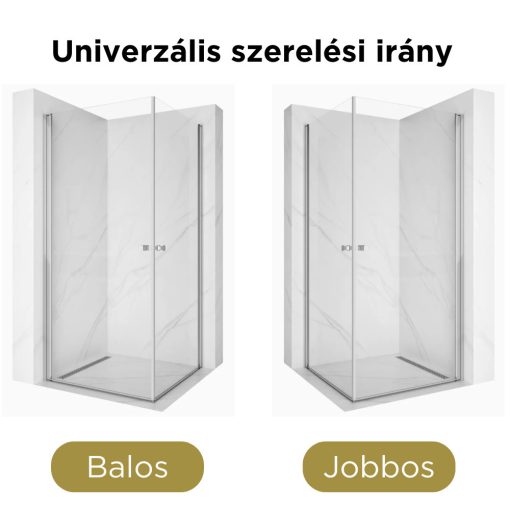 HD Nero Duo 80x70 aszimmetrikus szögletes nyílóajtós zuhanykabin 6 mm vastag vízlepergető biztonsági üveggel, krómozott elemekkel, 195 cm magas