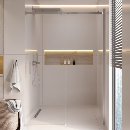 HD Neptun 120x195 cm, 120 cm széles toló zuhanyajtó 8 mm vastag vízlepergető biztonsági üveggel, krómozott elemekkel, 195 cm magas