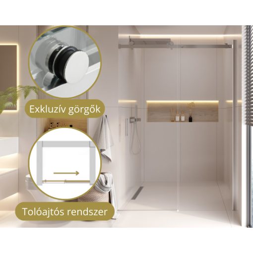 HD Neptun 120x195 cm, 120 cm széles toló zuhanyajtó 8 mm vastag vízlepergető biztonsági üveggel, krómozott elemekkel, 195 cm magas