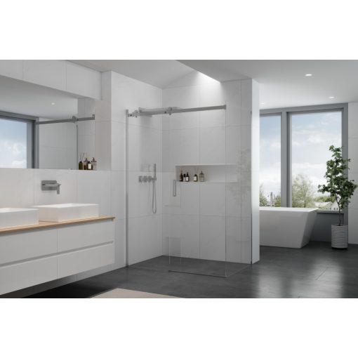 HD Neptun 120x70 aszimmetrikus szögletes tolóajtós zuhanykabin 8 mm vastag vízlepergető biztonsági üveggel, krómozott elemekkel, 195 cm magas