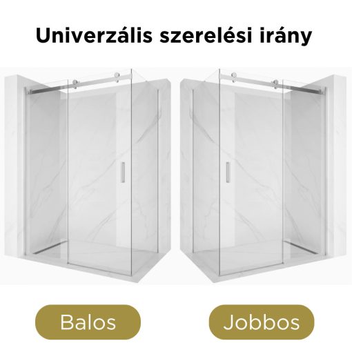 HD Neptun 140x80 aszimmetrikus szögletes tolóajtós zuhanykabin 8 mm vastag vízlepergető biztonsági üveggel, krómozott elemekkel, 195 cm magas