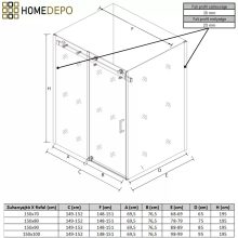 HD Neptun 150x80 aszimmetrikus szögletes tolóajtós zuhanykabin 8 mm vastag vízlepergető biztonsági üveggel, krómozott elemekkel, 195 cm magas
