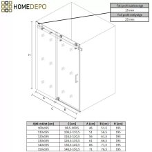 HD Neptun+ 100/110/120/130/140/150 cm széles toló zuhanyajtó 8 mm vastag vízlepergető biztonsági üveggel, krómozott elemekkel, 195 cm magas
