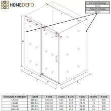 HD Neptun+ 120x80 aszimmetrikus szögletes tolóajtós zuhanykabin 8 mm vastag vízlepergető biztonsági üveggel, krómozott elemekkel, 195 cm magas