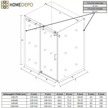 HD Neptun+ 140x100 aszimmetrikus szögletes tolóajtós zuhanykabin 8 mm vastag vízlepergető biztonsági üveggel, krómozott elemekkel, 195 cm magas