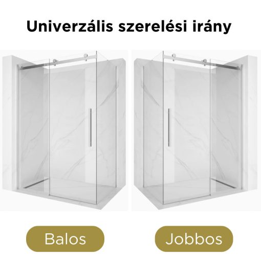 HD Neptun+ 150x70 aszimmetrikus szögletes tolóajtós zuhanykabin 8 mm vastag vízlepergető biztonsági üveggel, krómozott elemekkel, 195 cm magas