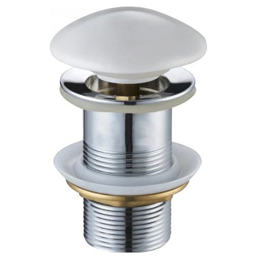 HD fényes fehér kerámia click-clack leeresztő szelep, túlfolyó nélküli mosdóhoz