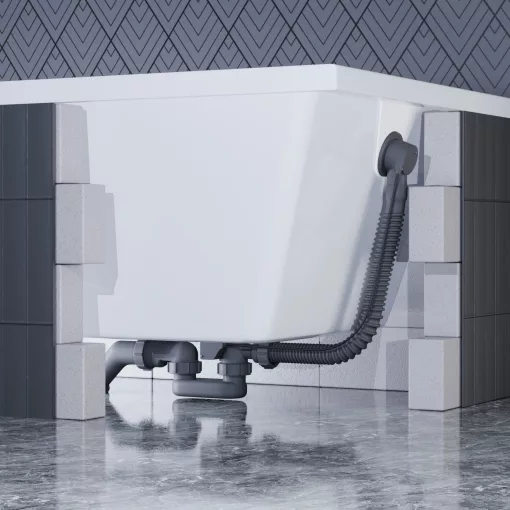 HD Pulse Chrome automata kádszifon szett, 57 cm hosszú, krómozott elemekkel