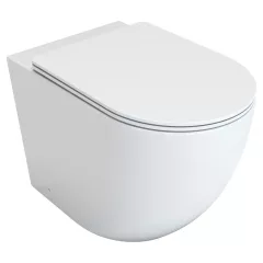   HD Lea Glossy White perem nélküli mély öblítésű íves álló WC slim "L" tetővel és fényes króm zsanérral