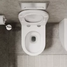 HD Lea Glossy White perem nélküli mély öblítésű íves álló WC slim "L" tetővel és fényes króm zsanérral