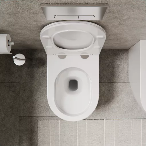 HD Lea Glossy White perem nélküli mély öblítésű íves álló WC slim "L" tetővel és fényes króm zsanérral