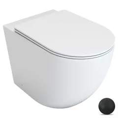   HD Lea Glossy White perem nélküli mély öblítésű íves álló WC slim "L" tetővel és matt fekete zsanérral