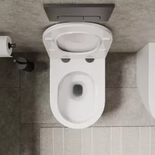 HD Lea Glossy White perem nélküli mély öblítésű íves álló WC slim "L" tetővel és matt fekete zsanérral