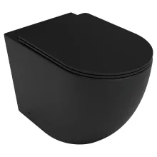 HD Lea Matt Black perem nélküli mély öblítésű íves álló WC slim "L" tetővel és matt fekete zsanérral