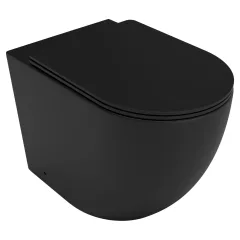   HD Lea Matt Black perem nélküli mély öblítésű íves álló WC slim "L" tetővel és matt fekete zsanérral