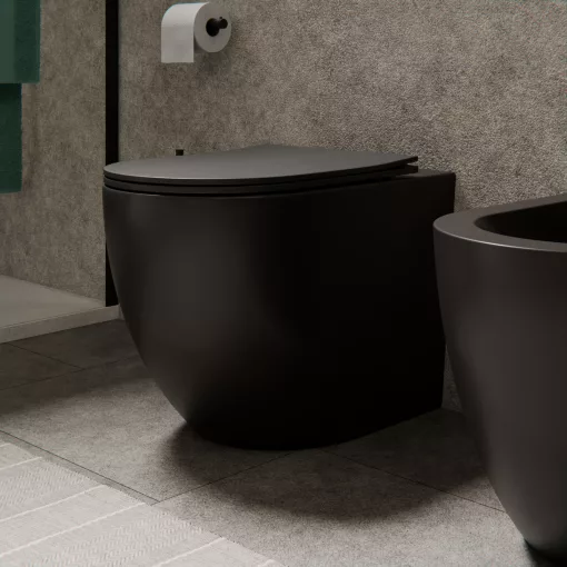 HD Lea Matt Black perem nélküli mély öblítésű íves álló WC tető nélkül