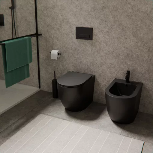 HD Lea Matt Black perem nélküli mély öblítésű íves álló WC tető nélkül