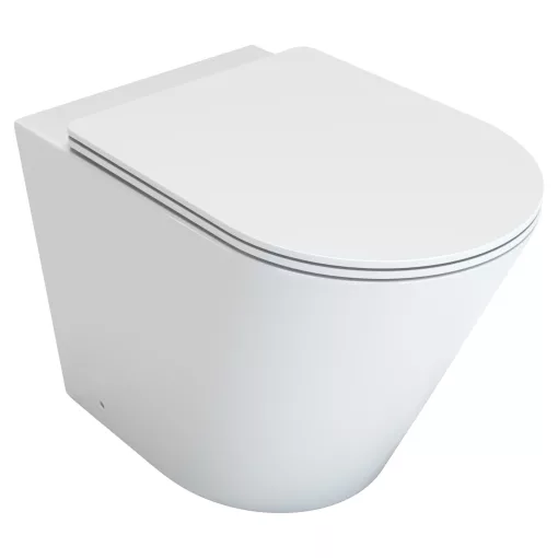 HD Madrid Glossy White perem nélküli mély öblítésű íves álló WC slim "L" tetővel és fényes króm zsanérral