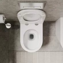 HD Madrid Glossy White perem nélküli mély öblítésű íves álló WC slim "L" tetővel és fényes króm zsanérral