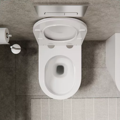 HD Madrid Glossy White perem nélküli mély öblítésű íves álló WC slim "L" tetővel és fényes króm zsanérral