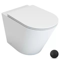   HD Madrid Glossy White perem nélküli mély öblítésű íves álló WC slim "L" tetővel és matt fekete zsanérral