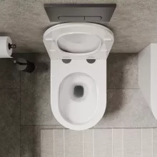 HD Madrid Glossy White perem nélküli mély öblítésű íves álló WC slim "L" tetővel és matt fekete zsanérral