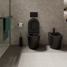 HD Madrid Matt Black perem nélküli mély öblítésű íves álló WC tető nélkül