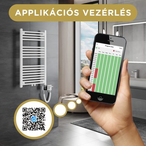 HD Smart-H1 Black 600W WiFi-s okos fűtőpatron törölközőszárító radiátorhoz digitális hőfokszabályozóval, matt fekete