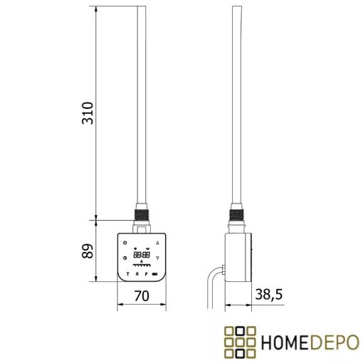 HD Smart-H1 Black 600W WiFi-s okos fűtőpatron törölközőszárító radiátorhoz digitális hőfokszabályozóval, matt fekete