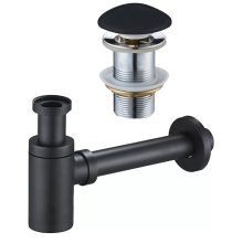 HD fekete mosdószifon szett click-clack leeresztővel, túlfolyó nélküli mosdóhoz