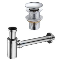   HD fényes króm mosdószifon szett click-clack leeresztővel, túlfolyó nélküli mosdóhoz