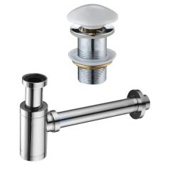   HD fényes fehér/króm mosdószifon szett click-clack leeresztővel, túlfolyó nélküli mosdóhoz