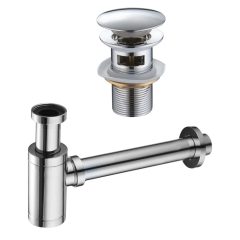   HD fényes króm mosdószifon szett click-clack leeresztővel, túlfolyós mosdóhoz