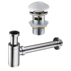   HD fényes fehér/króm mosdószifon szett click-clack leeresztővel, túlfolyós mosdóhoz