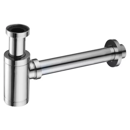 HD fényes fehér/króm mosdószifon szett click-clack leeresztővel, túlfolyós mosdóhoz