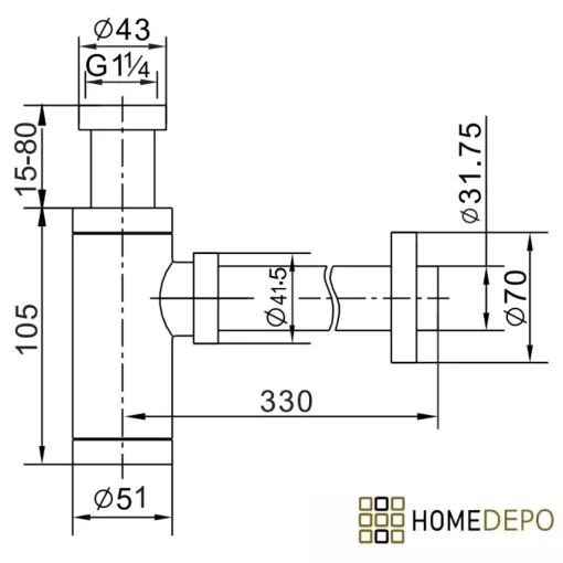 HD fényes fehér/króm mosdószifon szett click-clack leeresztővel, túlfolyós mosdóhoz
