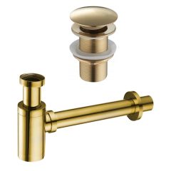   HD fényes arany mosdószifon szett click-clack leeresztővel, túlfolyó nélküli mosdóhoz