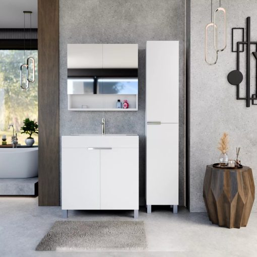 HD Paris Matt White 35 cm széles álló magasszekrény, fényes króm elemekkel