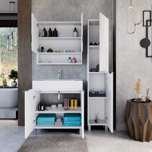 HD Paris Matt White 35 cm széles álló magasszekrény, fényes króm elemekkel