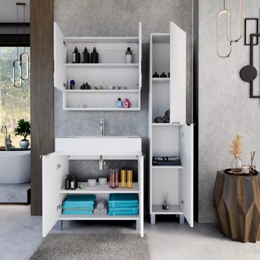 HD Paris Matt White 35 cm széles álló magasszekrény, fényes króm elemekkel