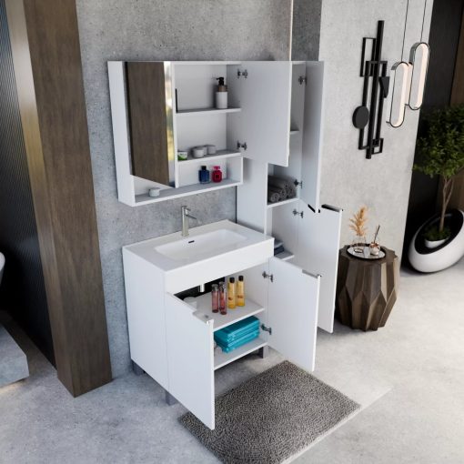 HD Paris Matt White 35 cm széles álló magasszekrény, fényes króm elemekkel