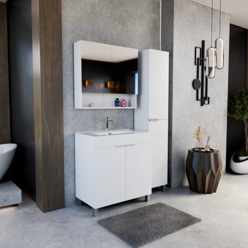 HD Paris Matt White 35 cm széles álló magasszekrény, szálcsiszolt króm elemekkel